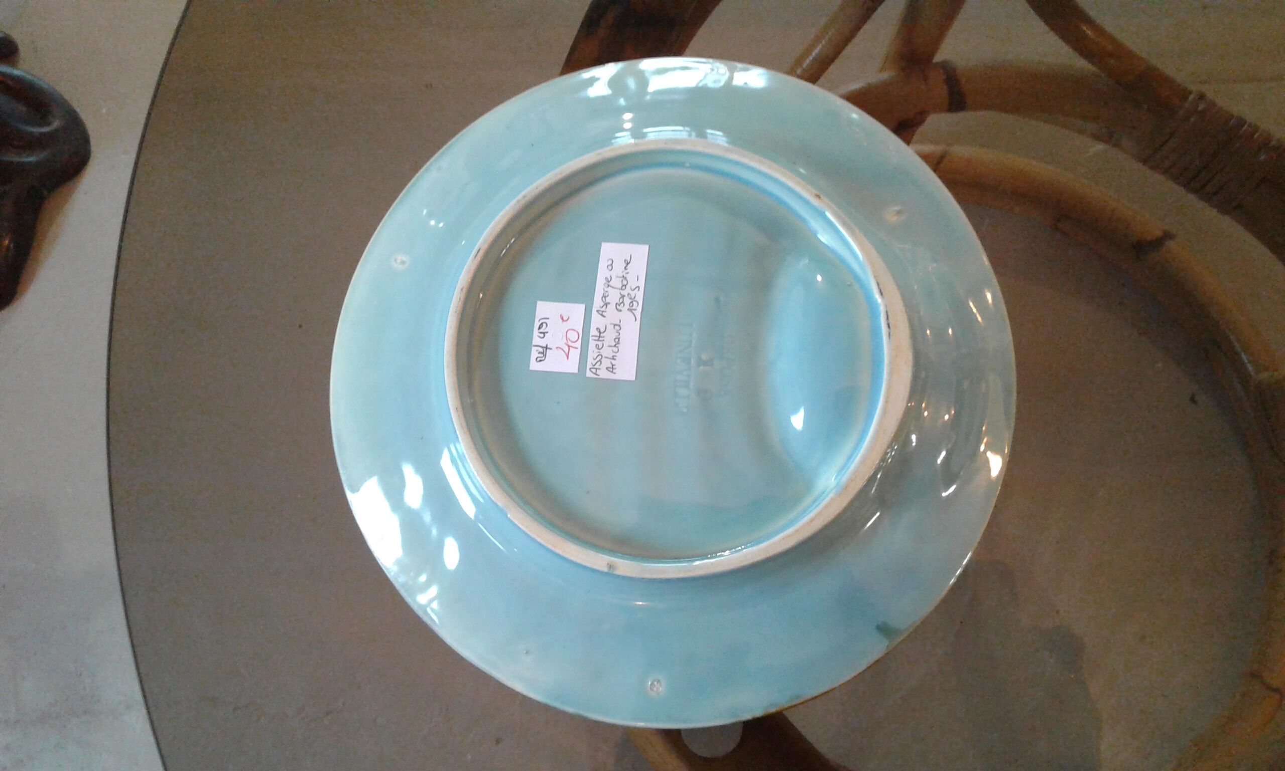 2 plates with asparagus / artichaud Barbotine 19th