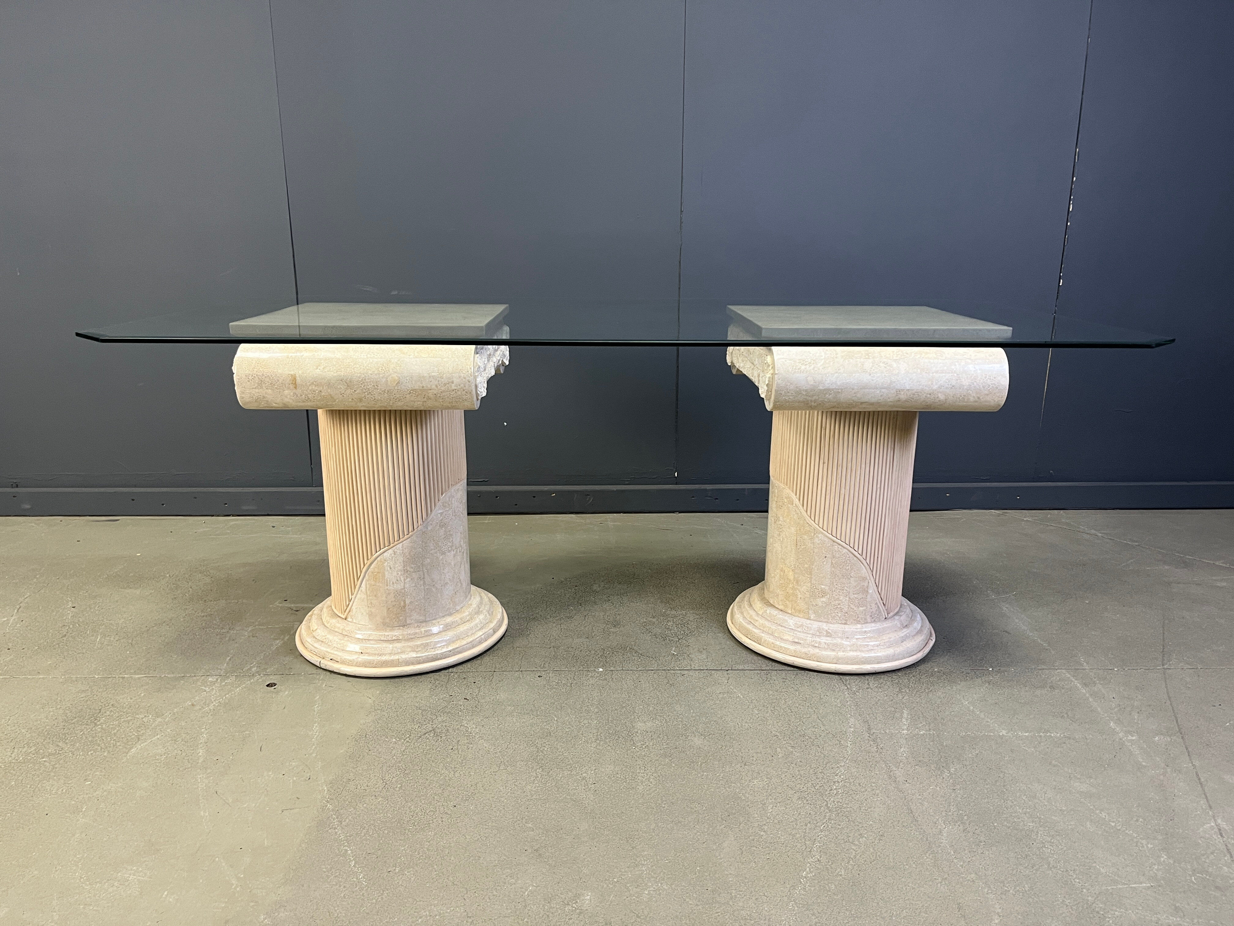 Vintage tessellated stone pedestal dining table by Maitland Smith, 1970s