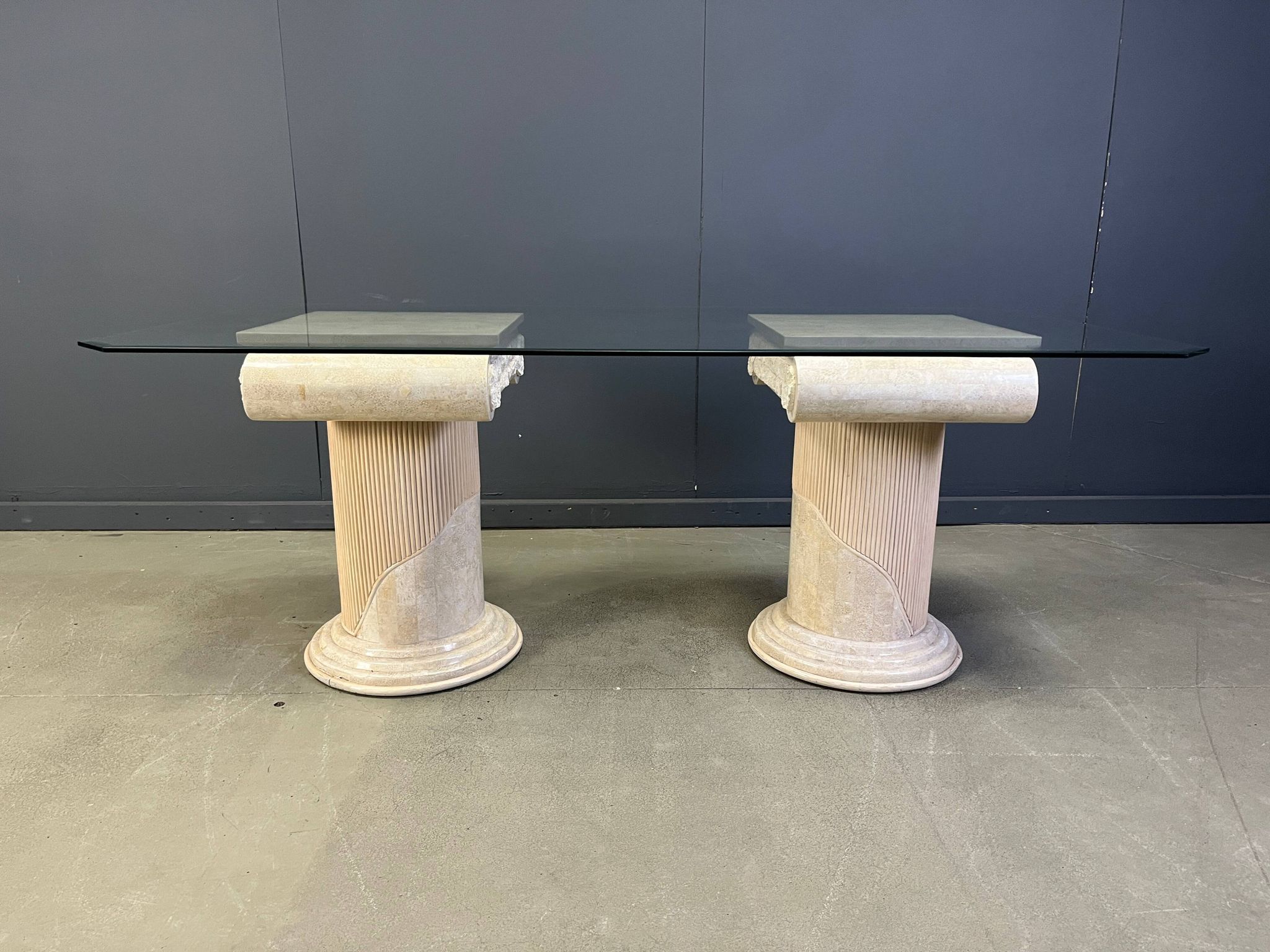 Vintage tessellated stone pedestal dining table by Maitland Smith, 1970s