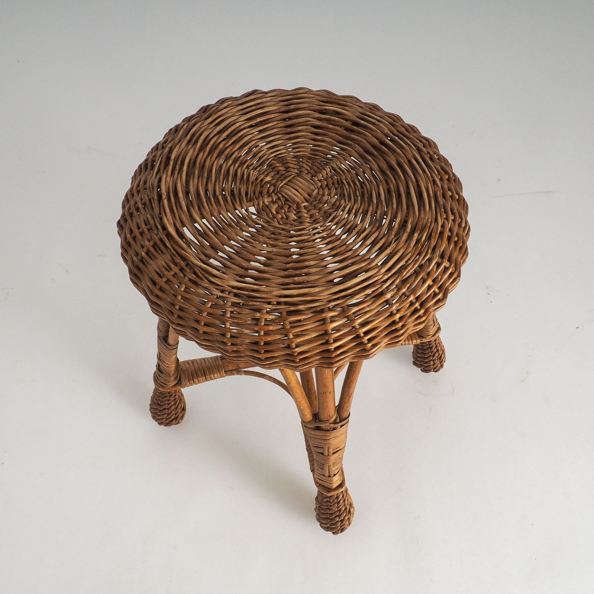 Vintage rattan & wicker stool – plant stand