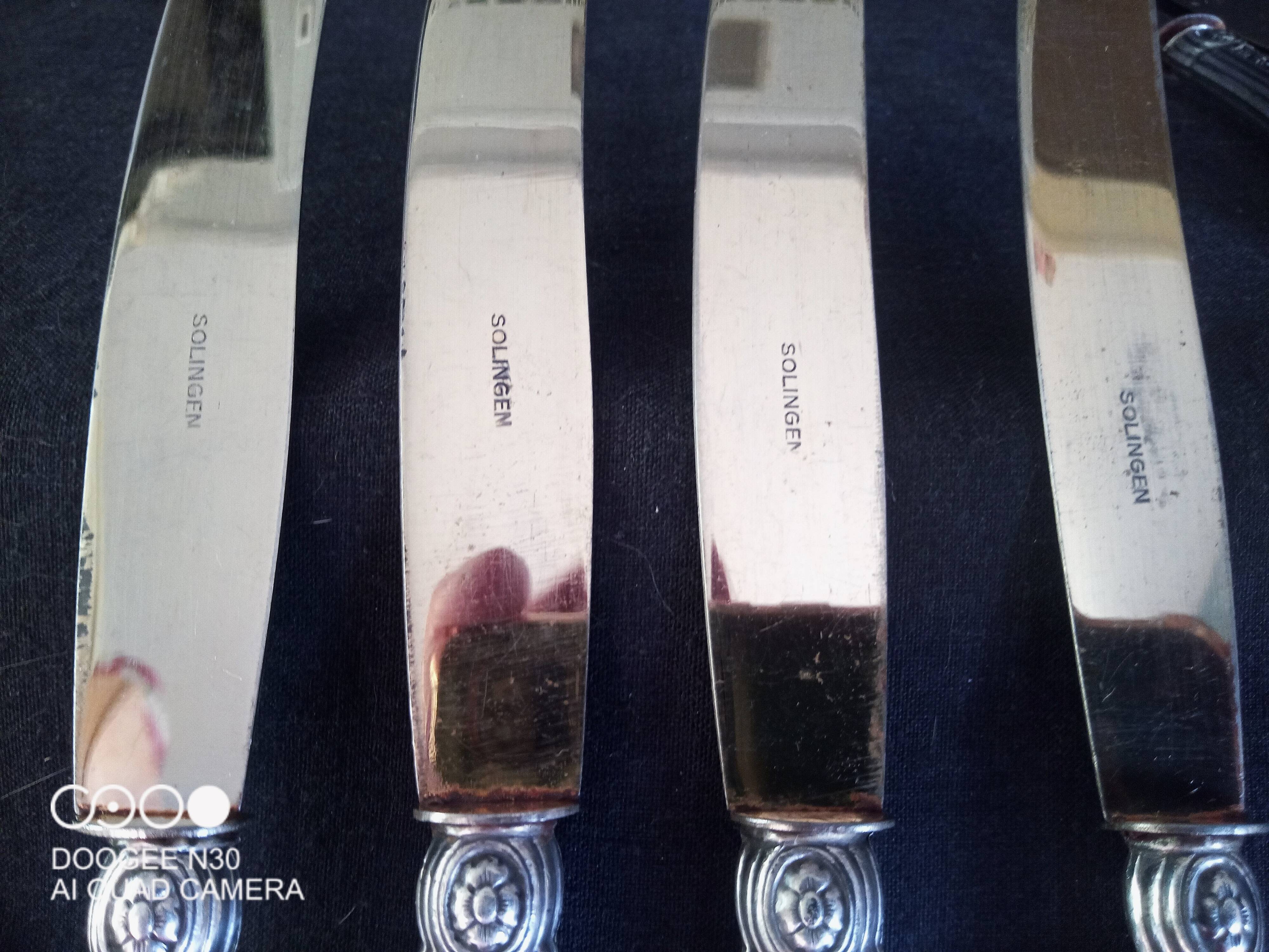 Set of 7 old cheese knives, Solingen brand, in VM800 silver and vermeil