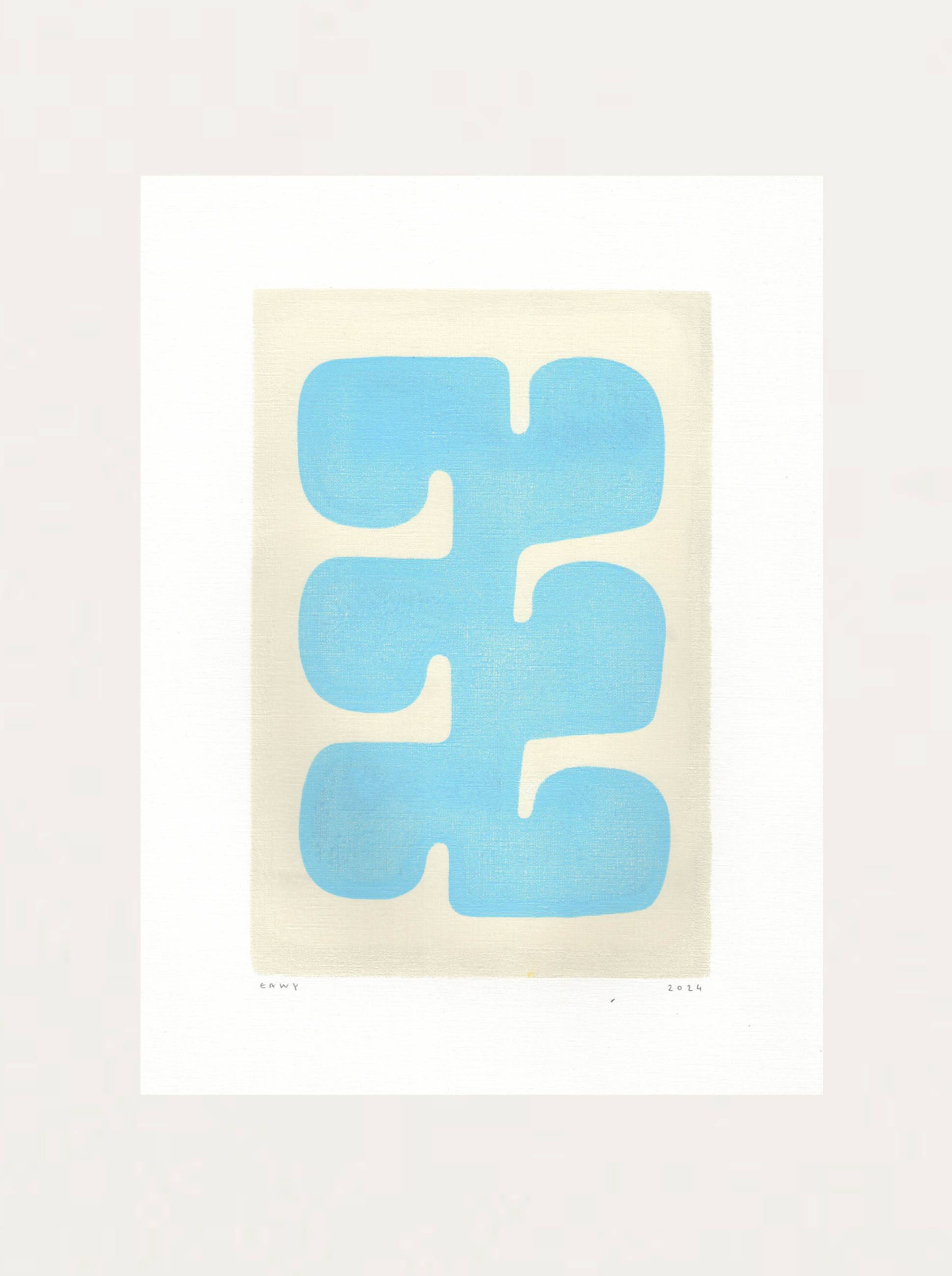 Painting on paper 30x40cm abstract illustration light blue signed eawy