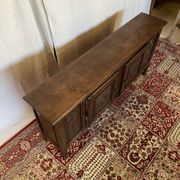Vintage low sideboard in carved solid oak, Basque style.