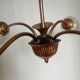 Lustre 4 bras vintage - tulipe oblongue verre moulé pressé -métal doré