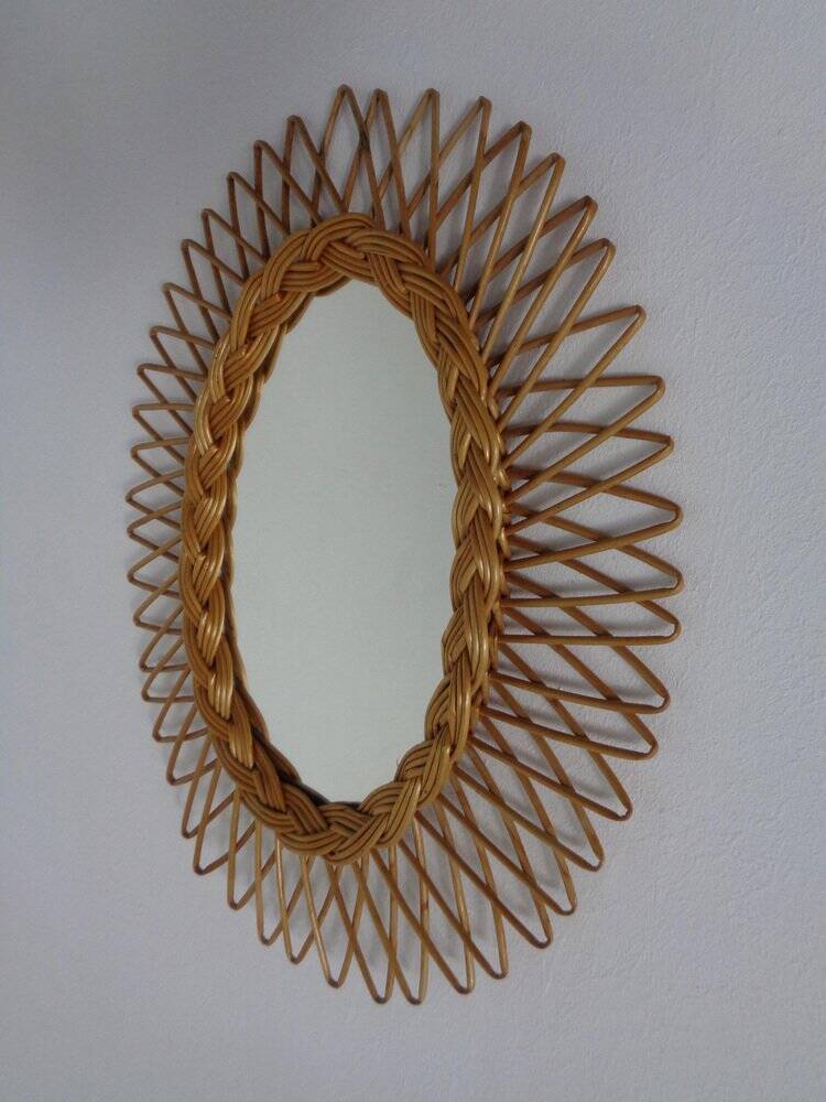 Italian rattan mirror, 1960s