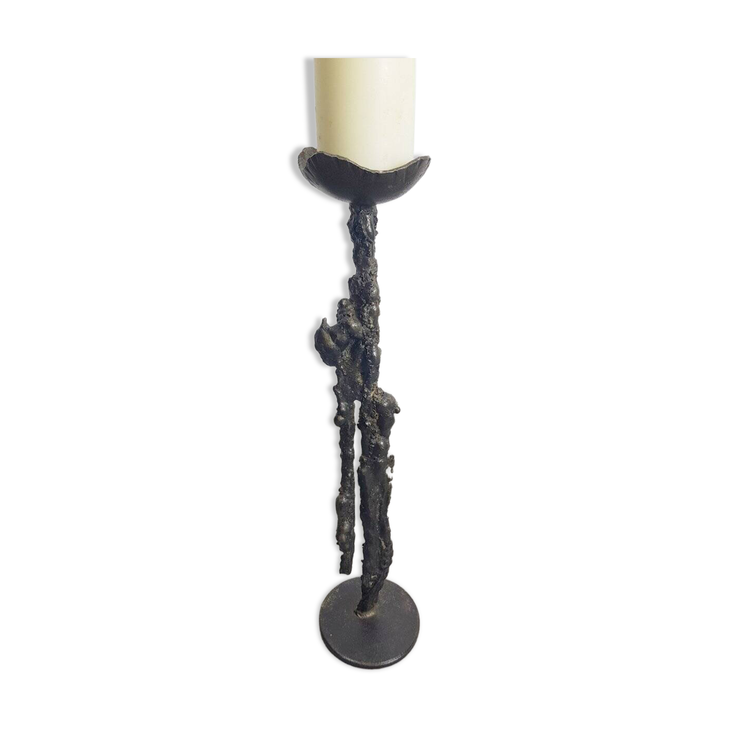 Brutalist Floor Candleholder in Cast Iron, Germany, 1960s