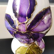 Stylish Kalina Poland vase. Floral decoration. Unique signed piece, 27 cm