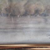 Old painting representing a Paris bridge