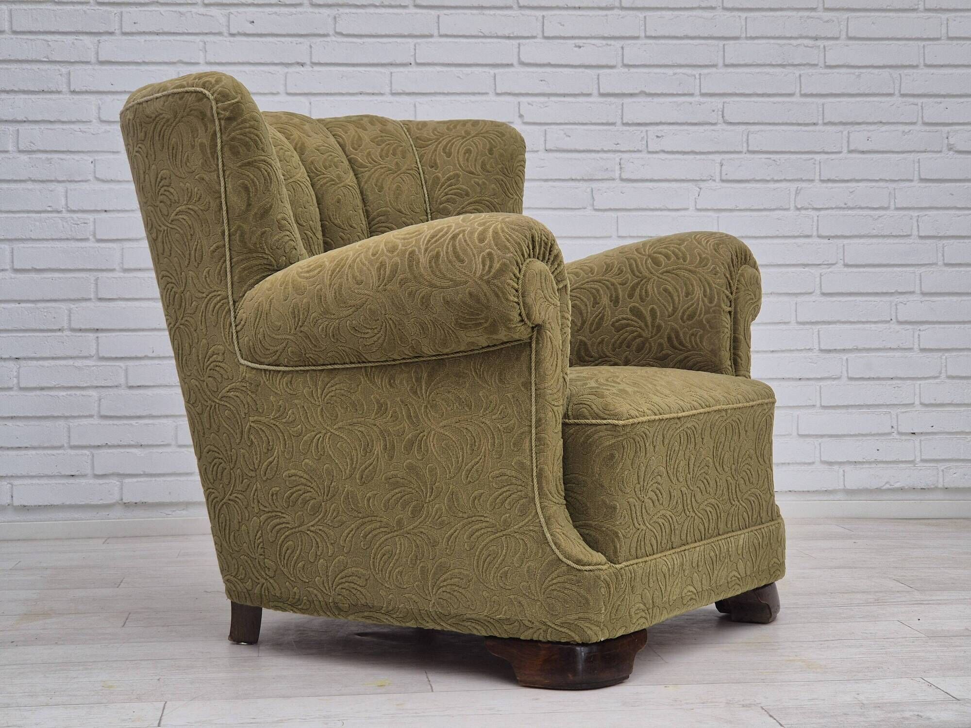 1960s, Danish vintage relax armchair, furniture cotton/wool, beech wood.