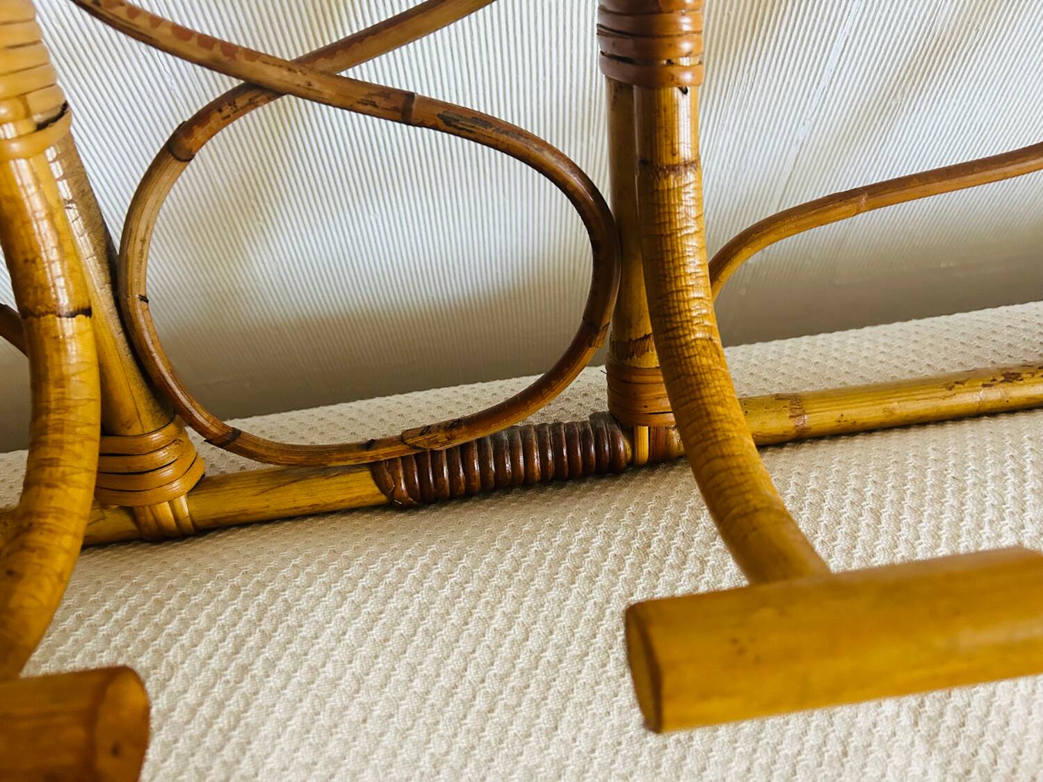 Vintage rattan wall-mounted coat rack