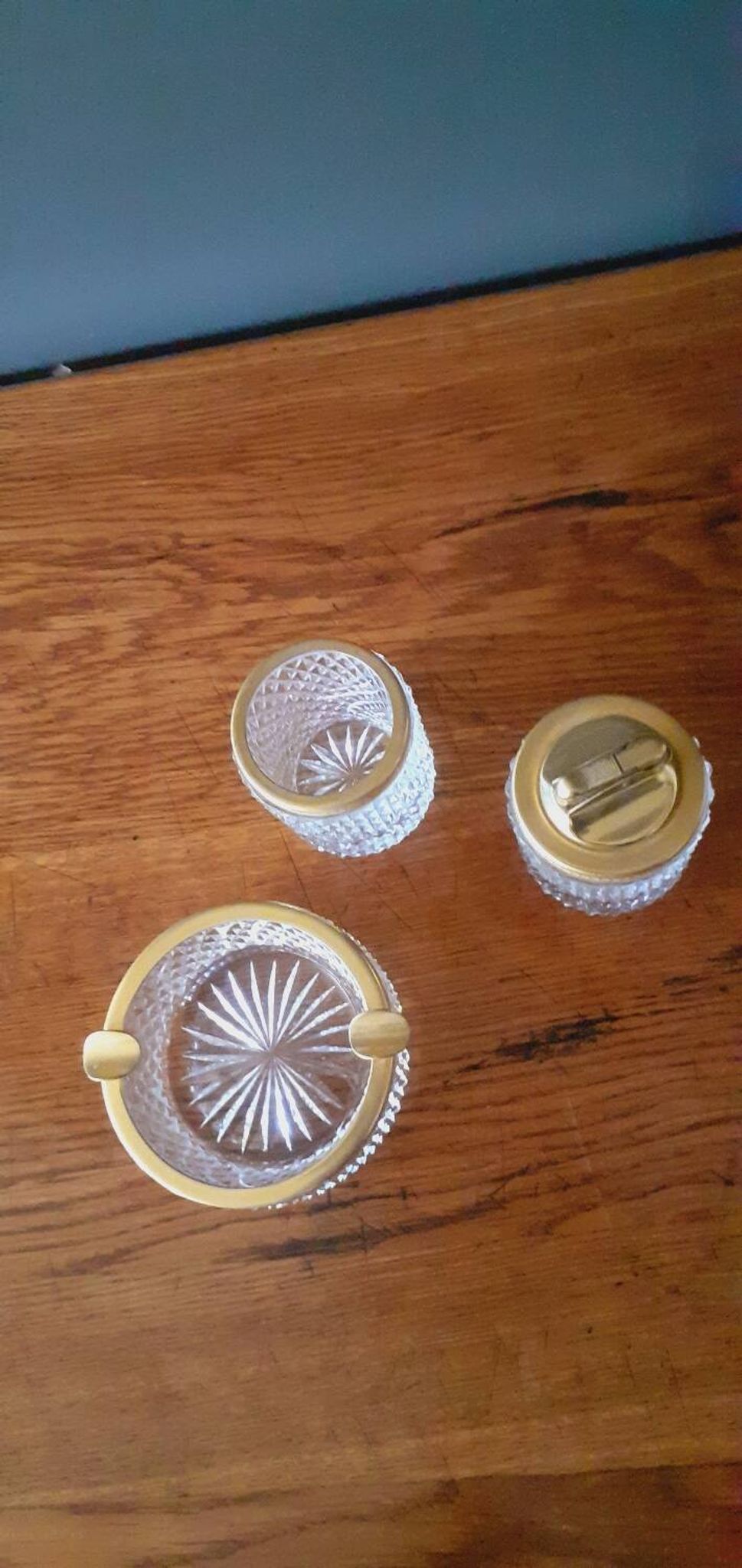 1950s Baccarat crystal and gold-plated metal smoker's kit