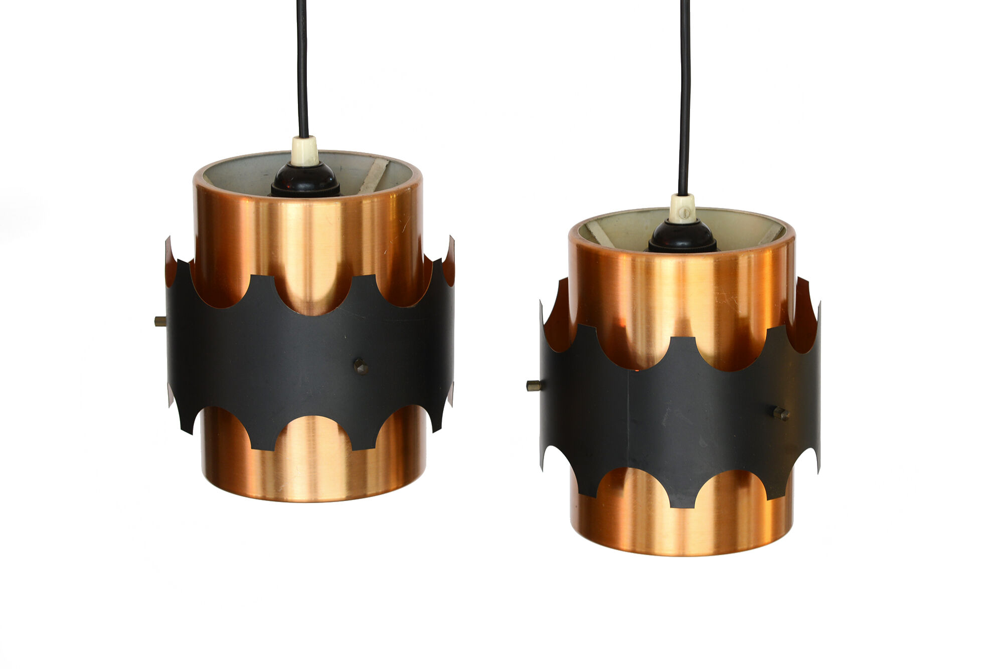 Pair of brass colored pendant lights by Werner Schou for Coronell Electro, Denmark 1960s