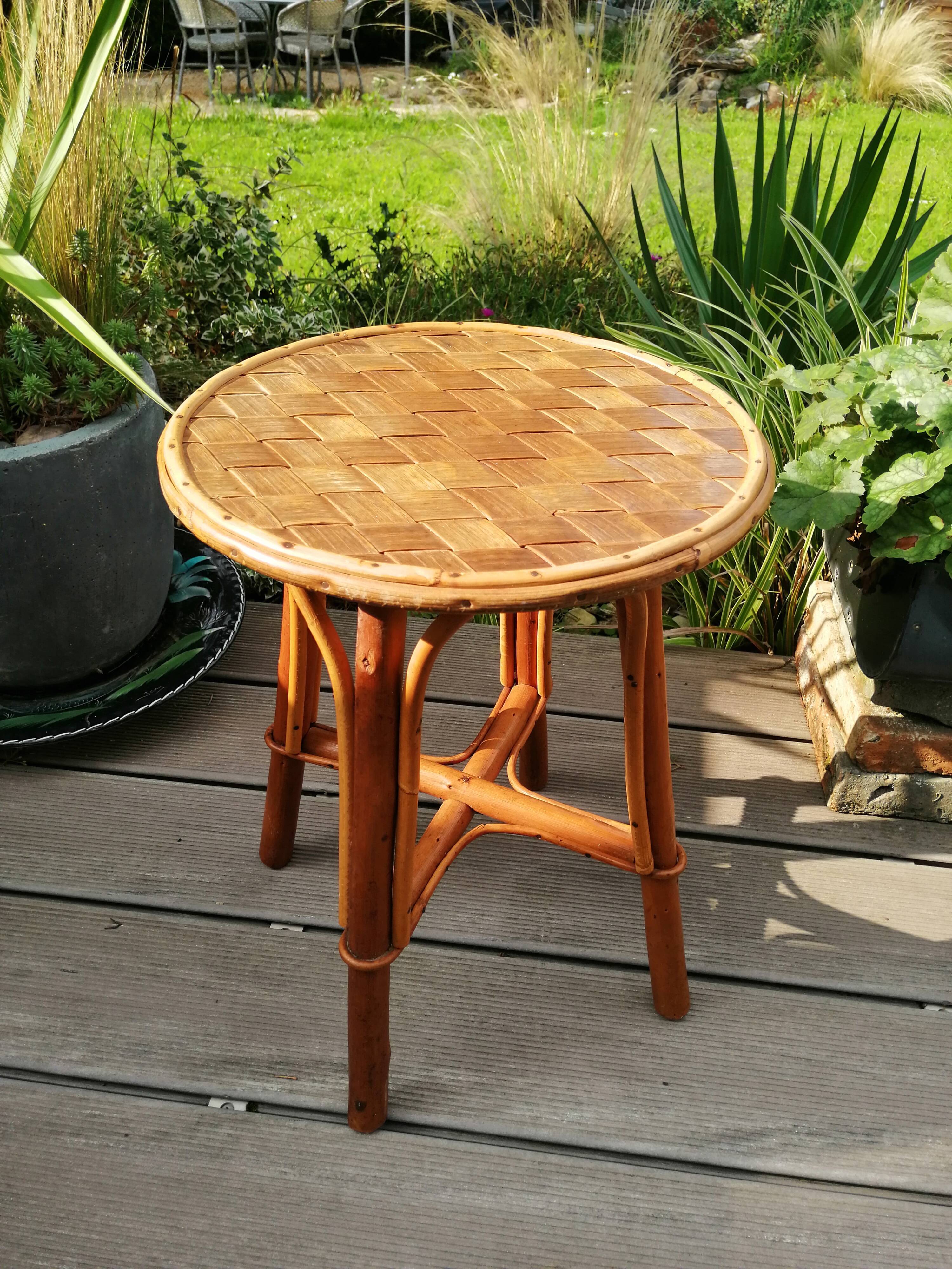 Rattan stool and braided chestnut