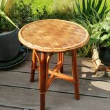Tabouret en rotin et châtaignier tressé