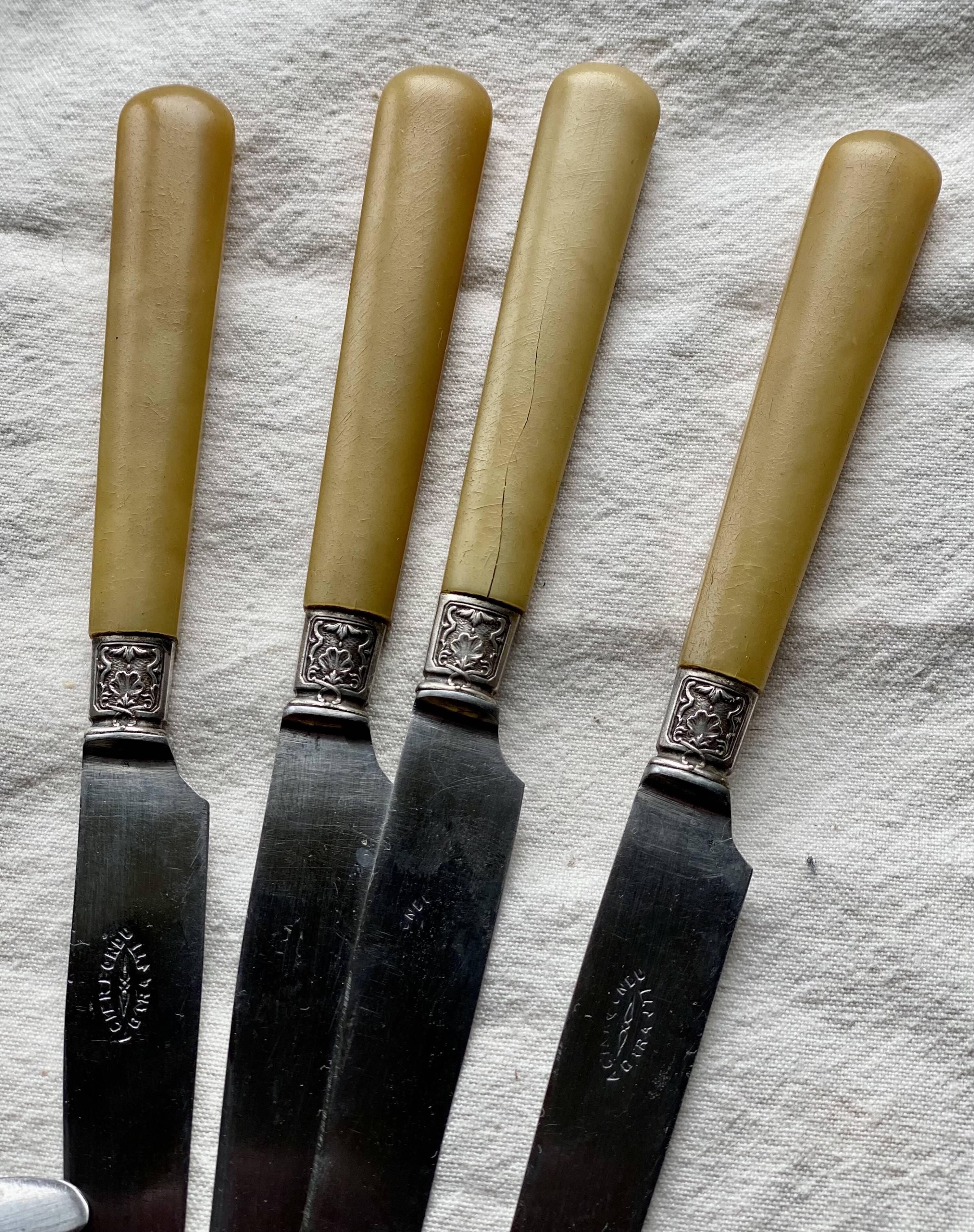 Service de 12 couteaux à dessert (ou fromage) corne et argent