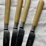 Service de 12 couteaux à dessert (ou fromage) corne et argent