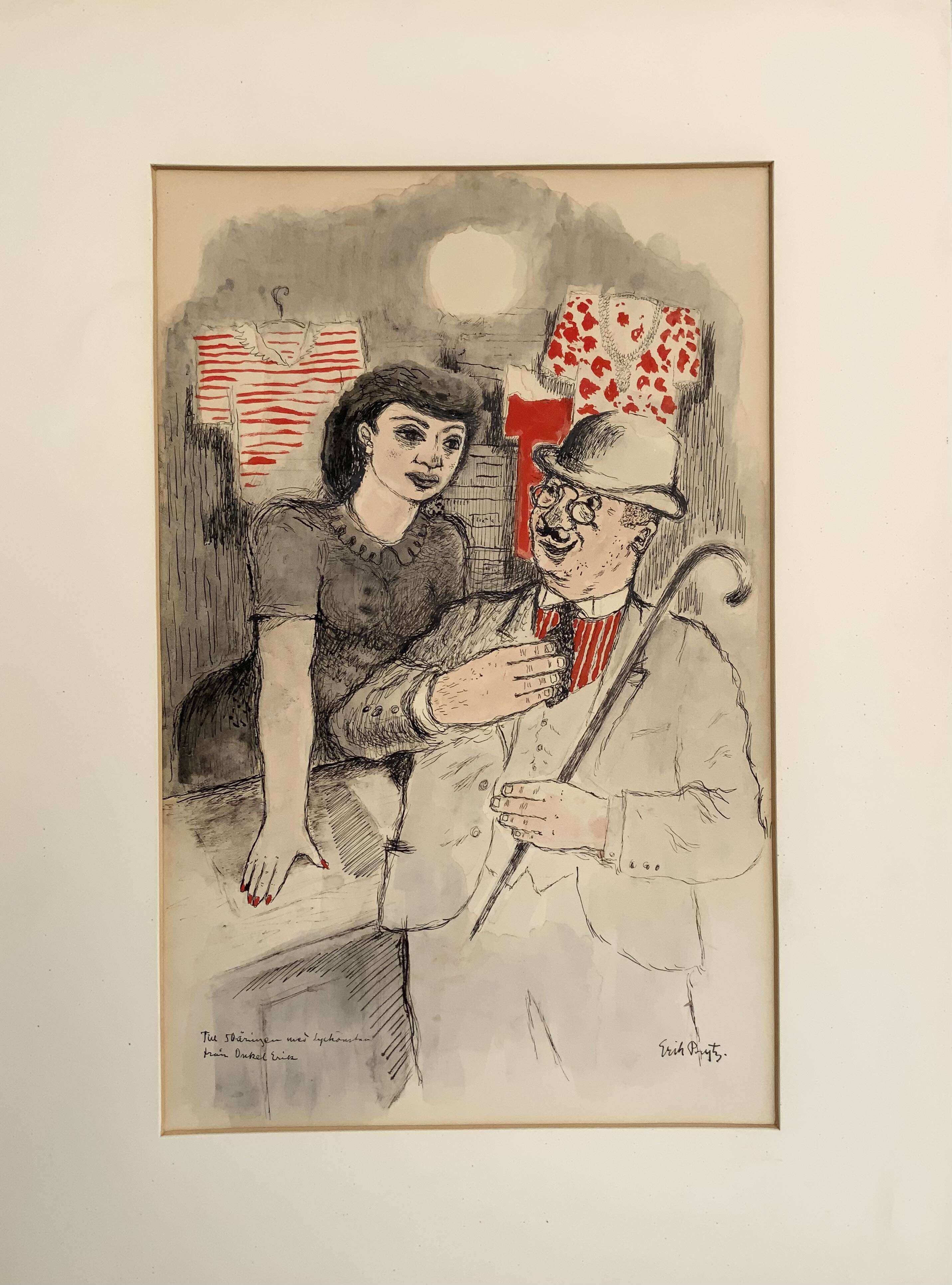 Vintage portait of gentleman and wooman by ink