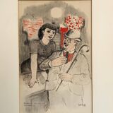 Vintage portait of gentleman and wooman by ink