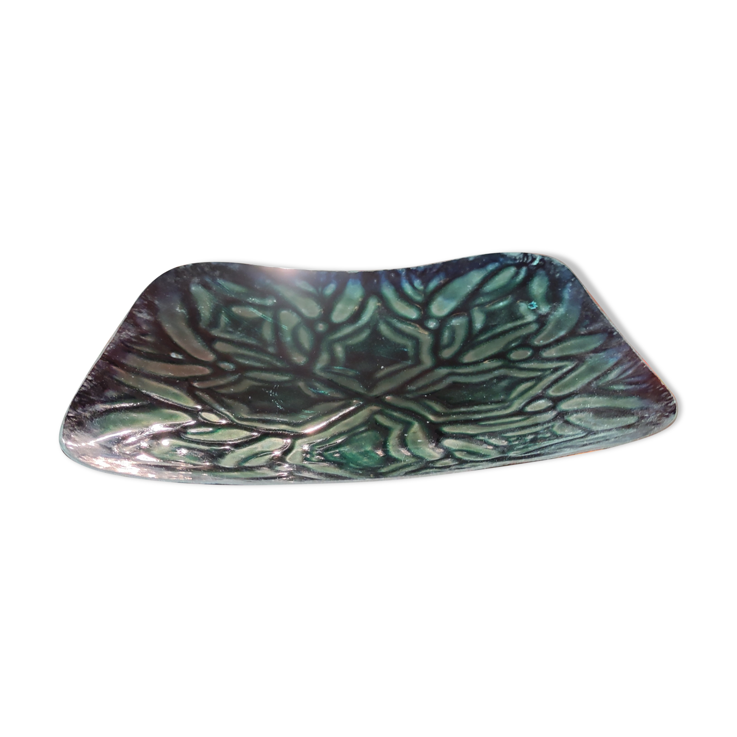 Old small empty dish enamelled copper pocket