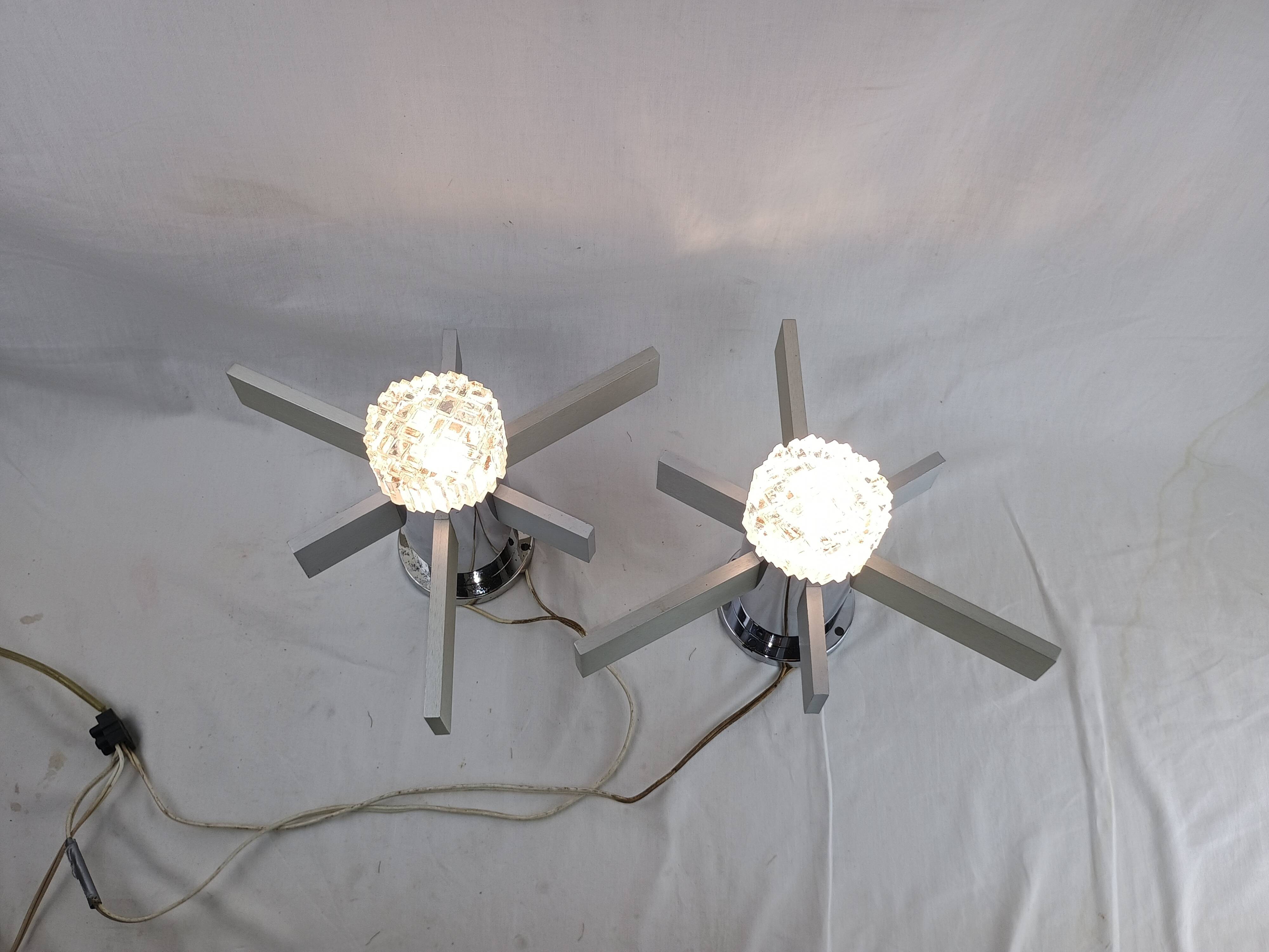Pair of vintage Italian chrome and glass wall lights, 1960s Sciolari.