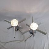 Pair of vintage Italian chrome and glass wall lights, 1960s Sciolari.