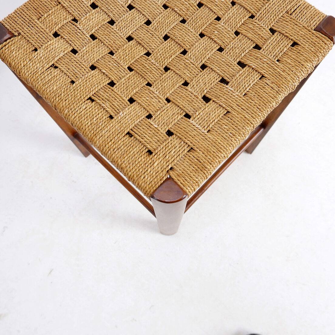 Mid-Century Wood and Rope Stool, 1960s - Seat height 50cm