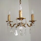 Vintage french brass 4 light chandelier assorted faceted crystal 4007