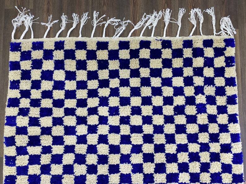 Traditional handmade blue white Berber rug 250cmx150cm