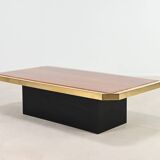 Table Basse En Travertin Rouge Et Laiton, Belgique C.1970