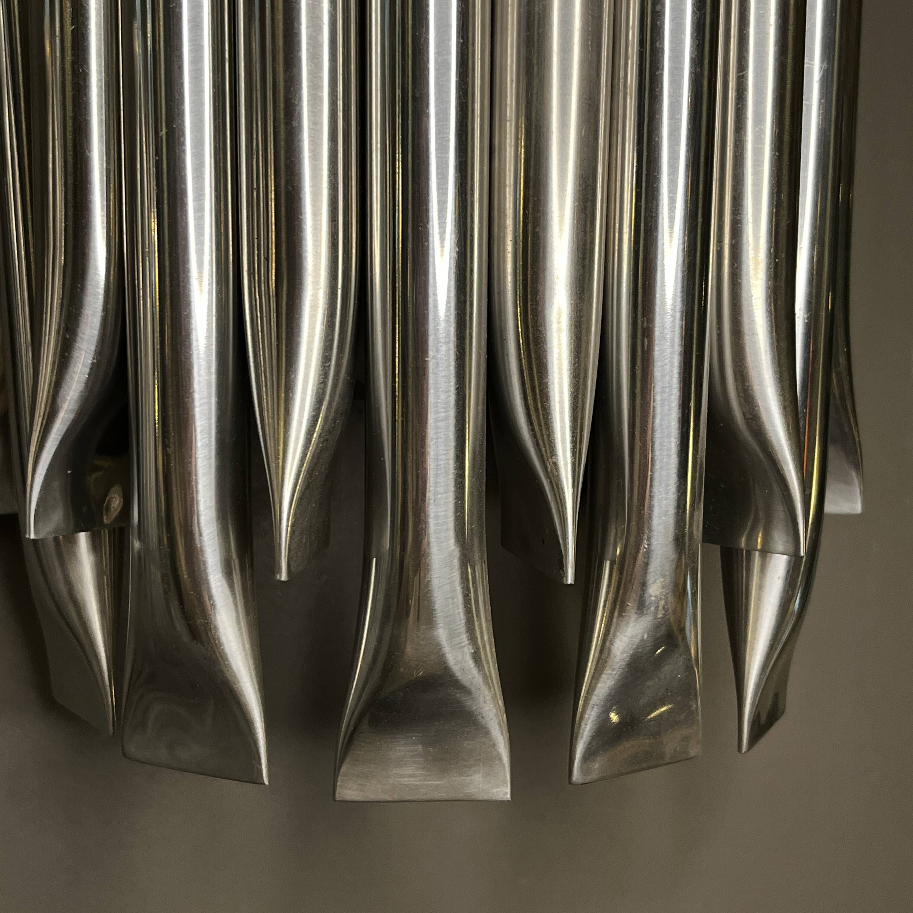 Raak 'concorde' pair of wall lights, 'organ tube' type in brushed aluminium, ca 1970