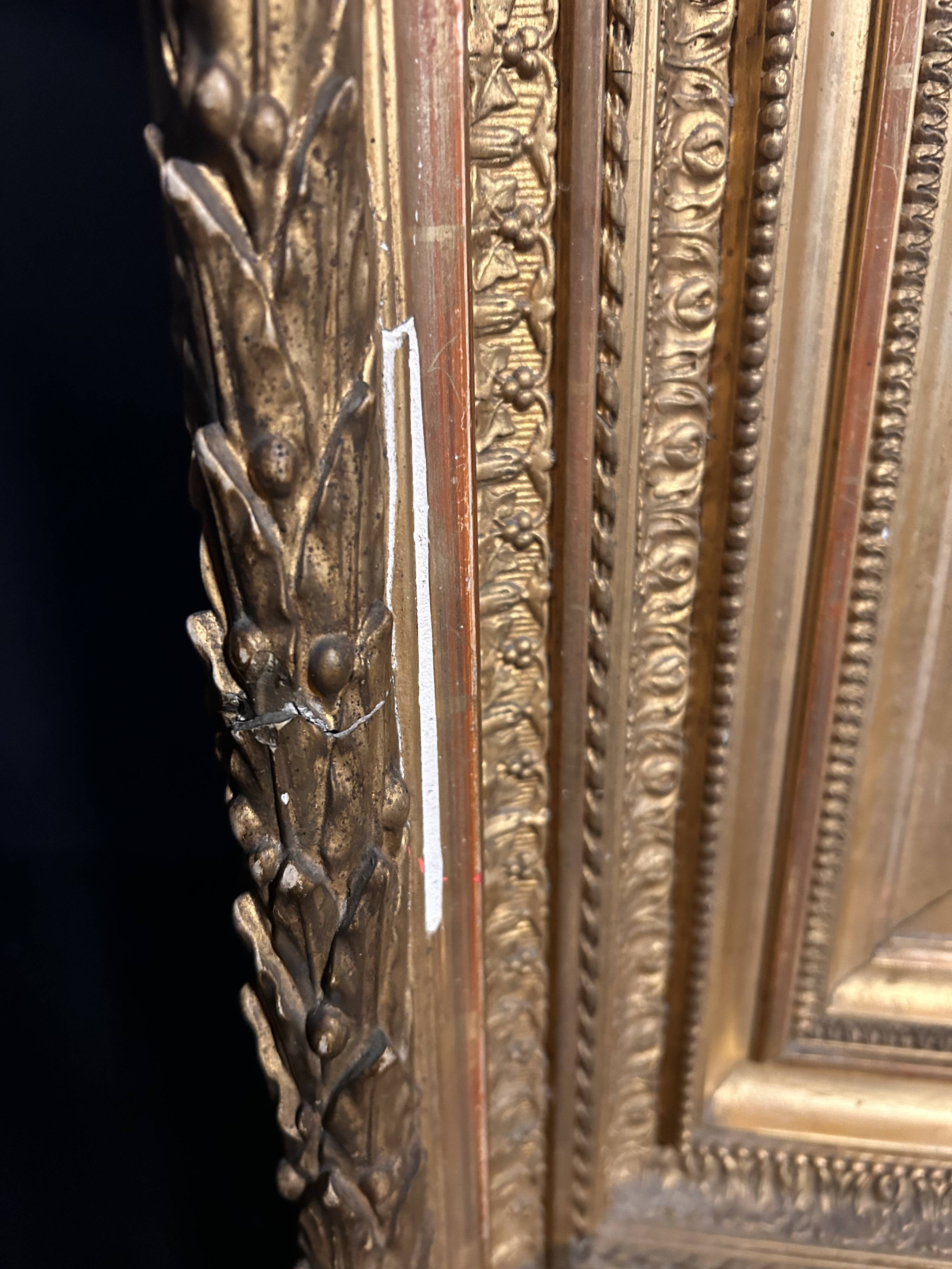 Large antique Napoleon III mirror – Wooden and gilded stucco frame – 135 × 114
