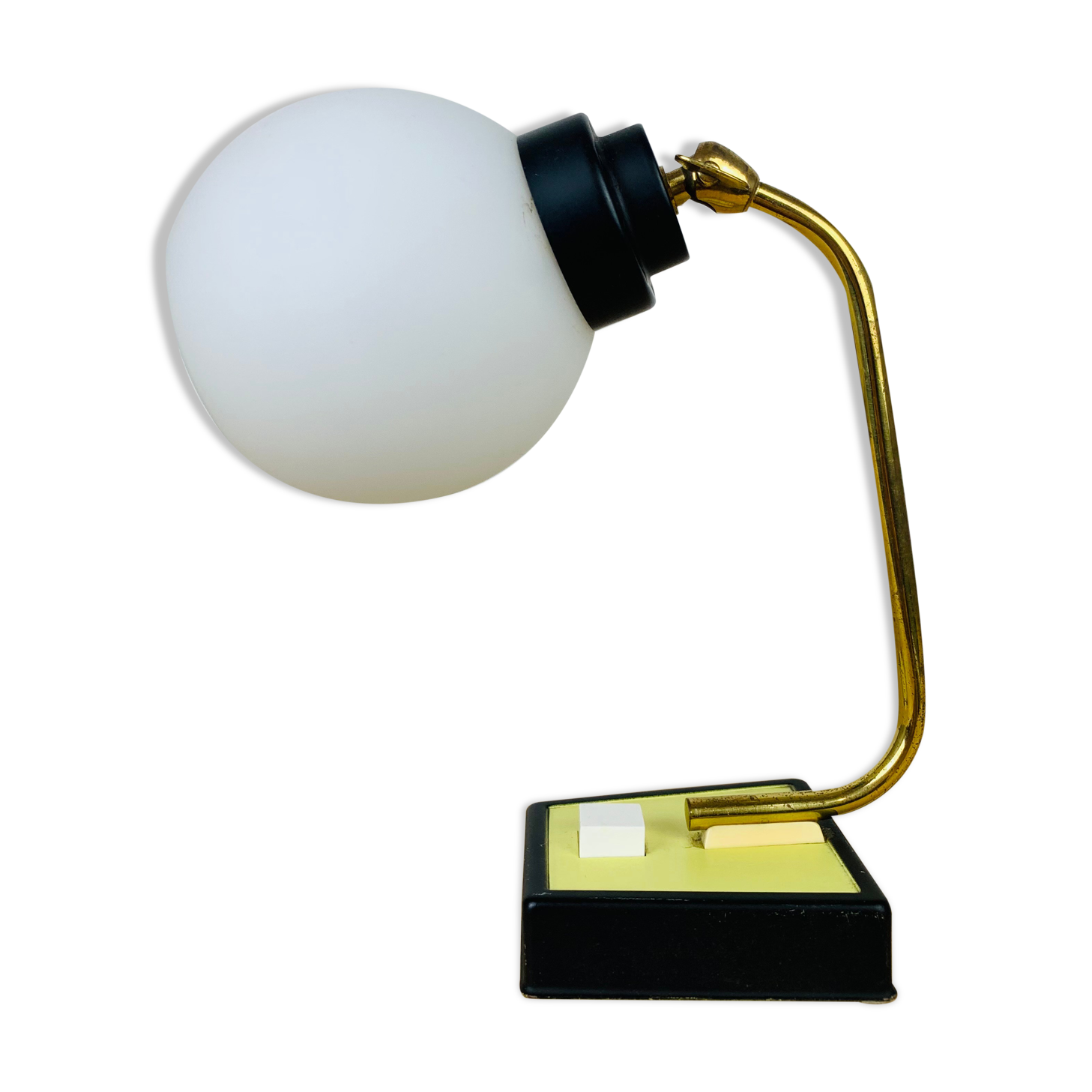 Opaline brass casserole lamp 50s