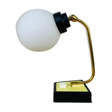 Opaline brass casserole lamp 50s