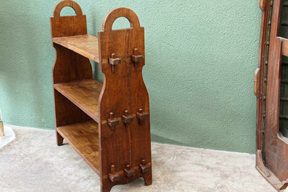 Brutalist oak shelving unit, 1950s