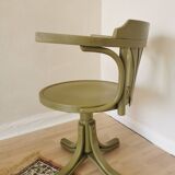 Vintage Thonet Style Bentwood Swivel Chair - Olive Green Retro Armchair