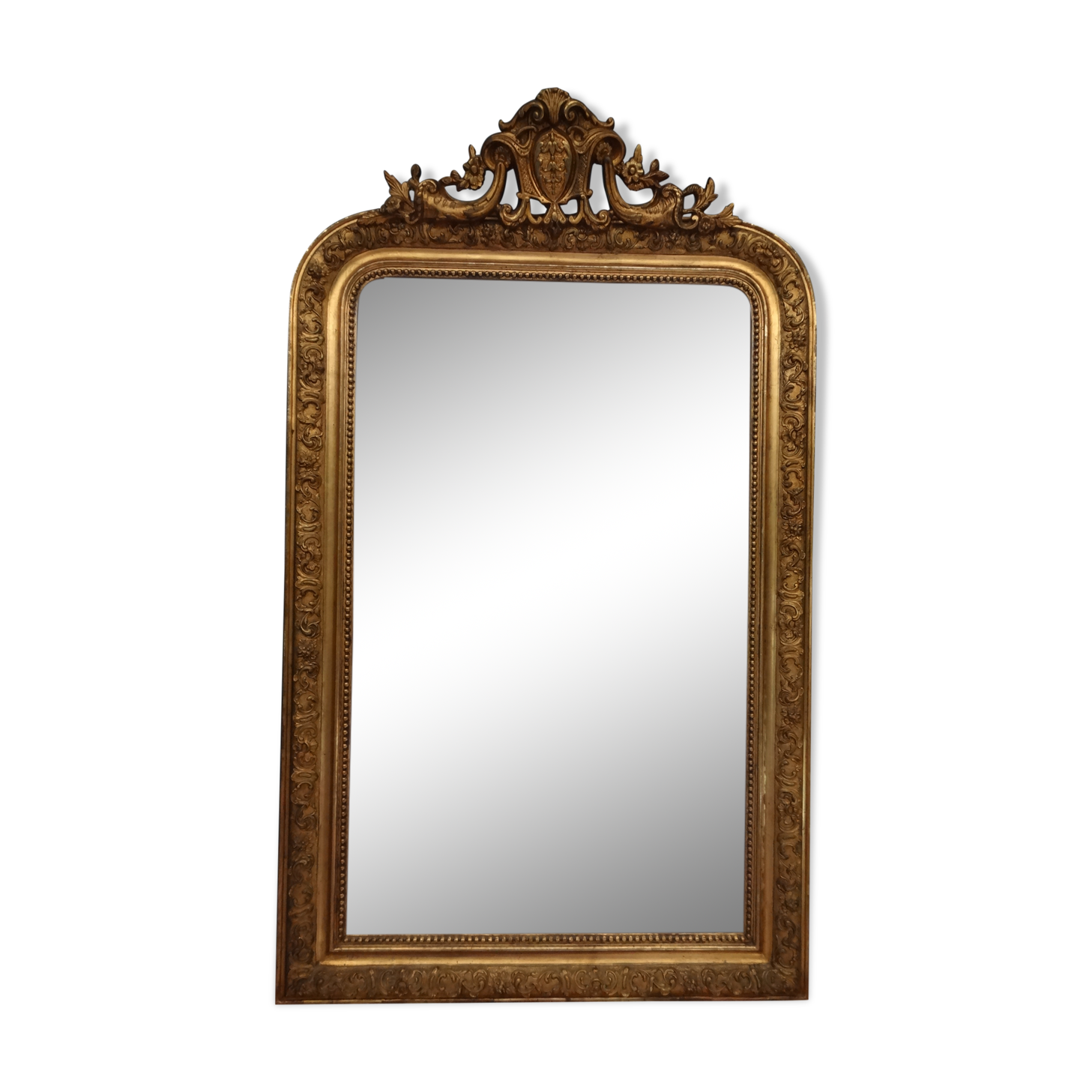 Mirror XIXth in gilded stucco, H 142 cm