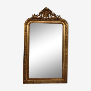 Miroir XIXème en stuc doré H 142 cm