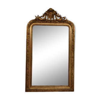 Miroir XIXème en stuc doré H 142 cm