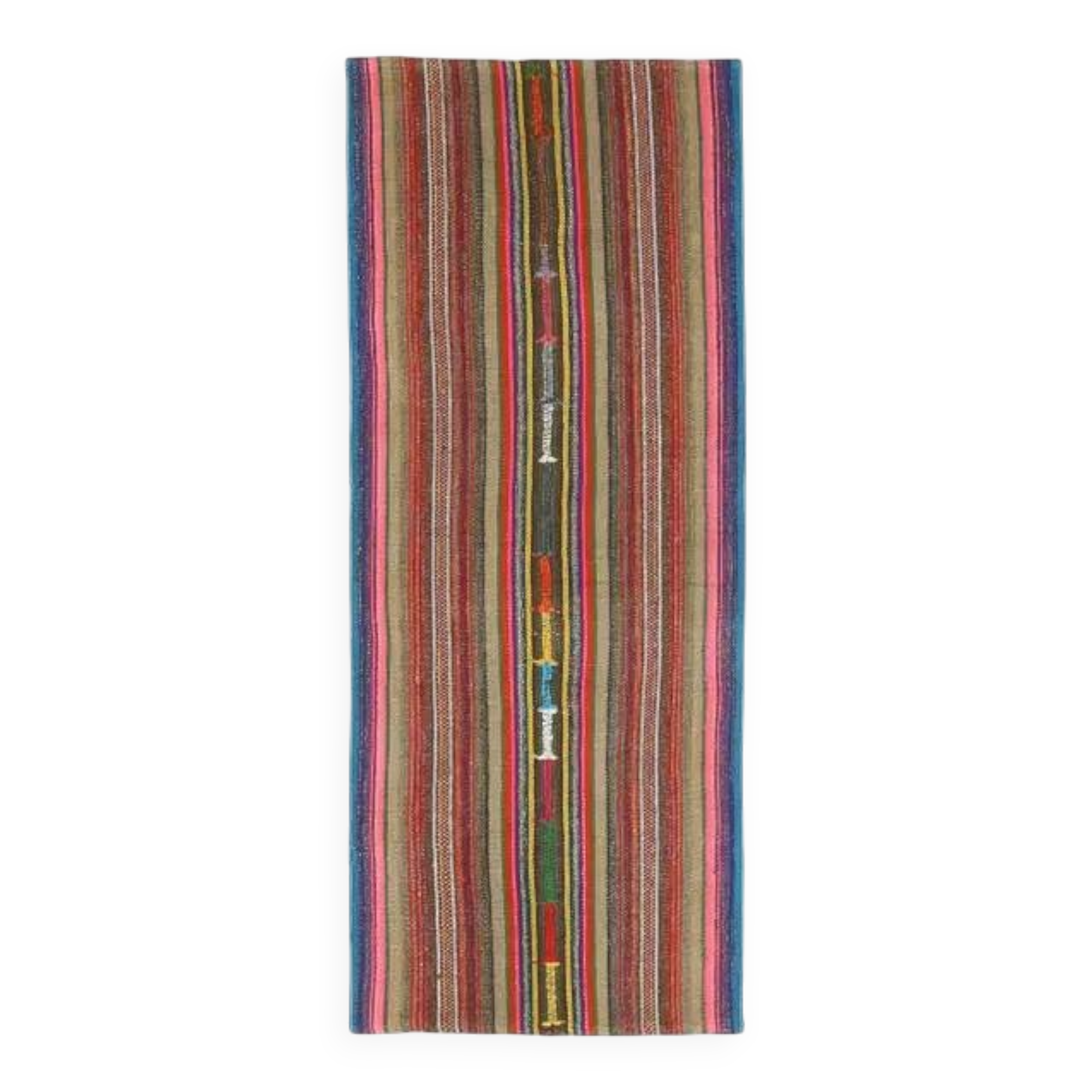Vintage Turkish Hand-Knotted Wool Cotton Beige Kilim Runner Rug 76x198