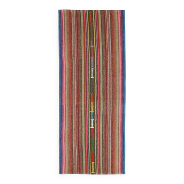 Tapis coureur kilim en laine et coton beige turc fait à la main vintage 76x198