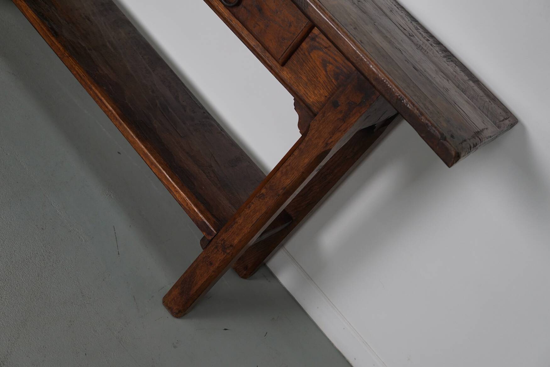 Antique French Rustic Farmhouse Oak Side Table, 19th Century
