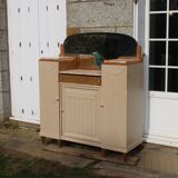 Renovated Art Deco buffet, pink marble and original mirror.