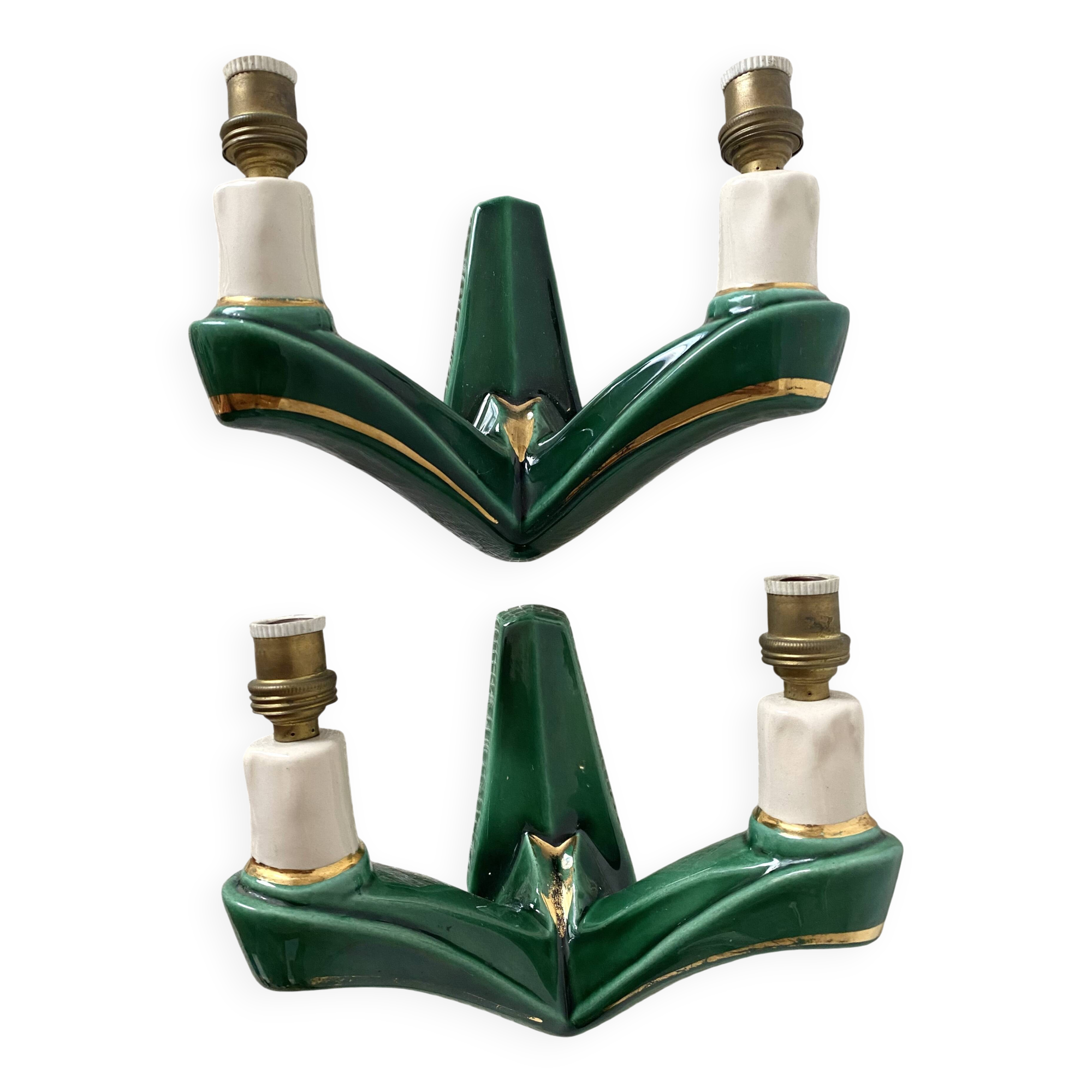 Pair of double art deco ceramic wall lights
