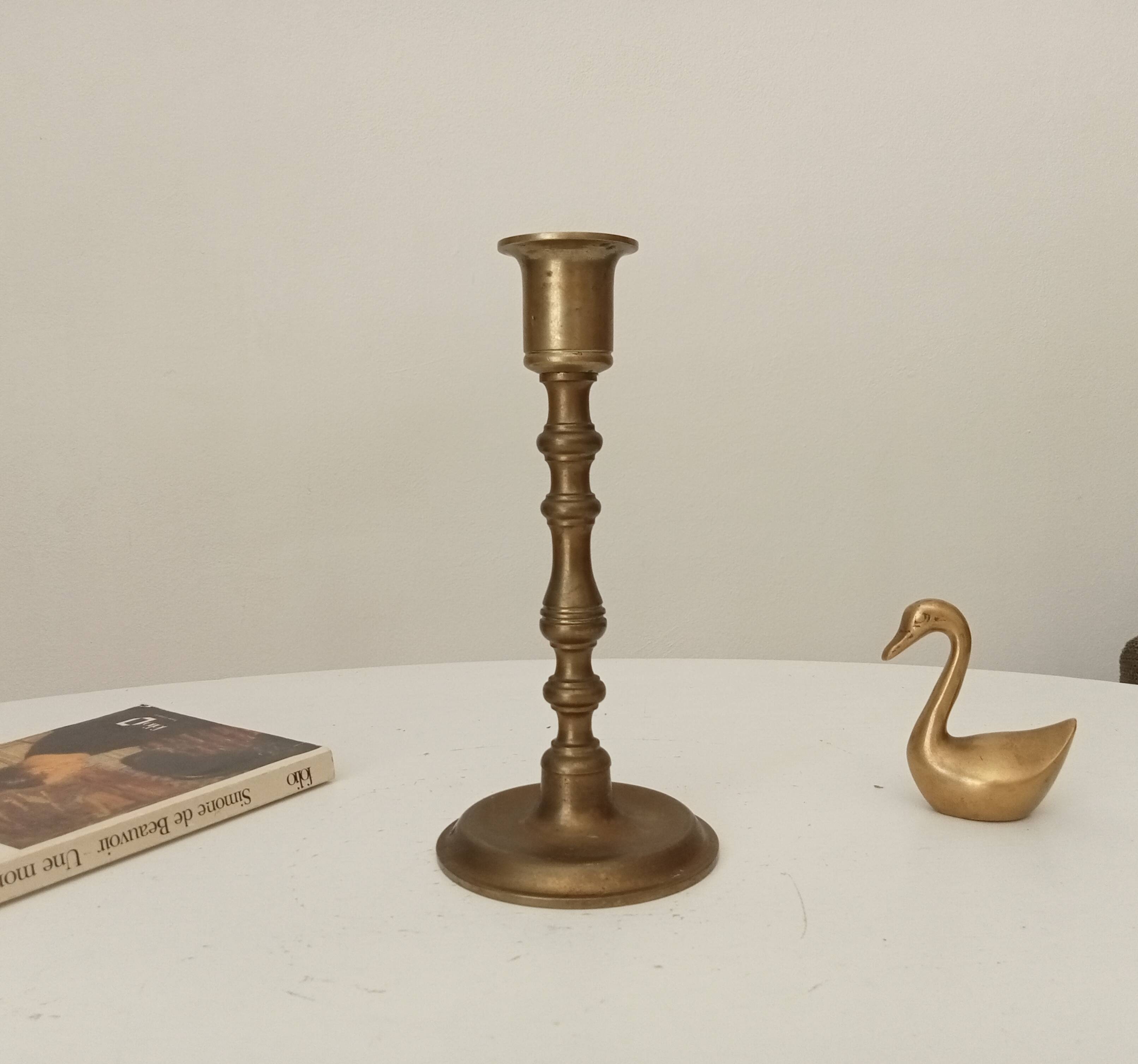 Antique candle holder in solid brass, gilded bis