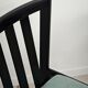 Set of 6 modernist black chairs with light blue-green ribbed fabric.