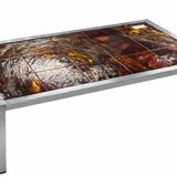 Vintage 1970s coffee table – chrome metal & enamelled tiles