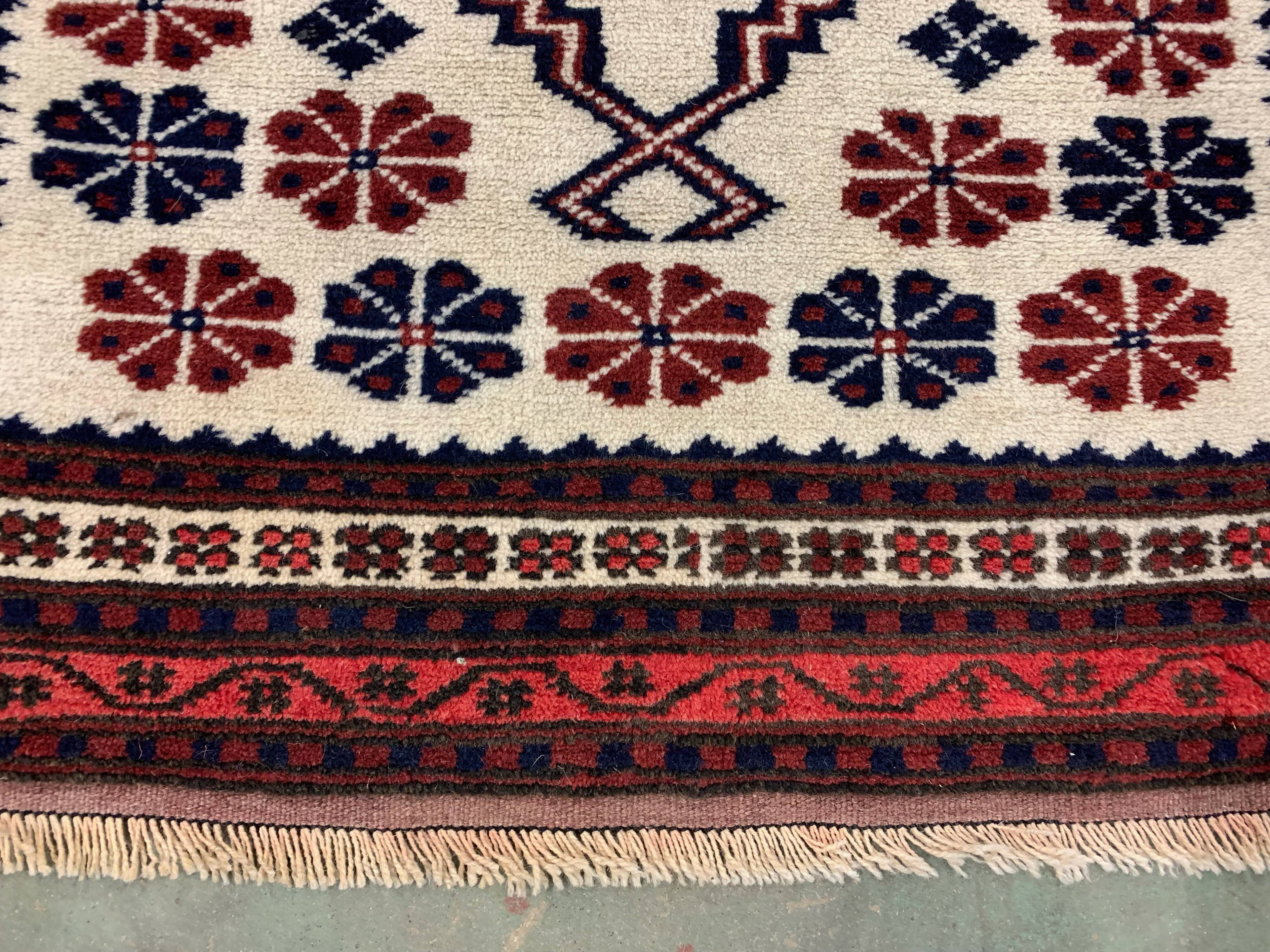 Old Turkish Rug Oriental 160x92 cm vintage tribal carpet, Red and Blue