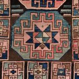Tapis turc kazak 226x135 cm tapis tribal vintage rouge et bleu grand