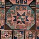 Old Turkish Kazak Rug 226x135 cm vintage tribal carpet, Red and Blue Large