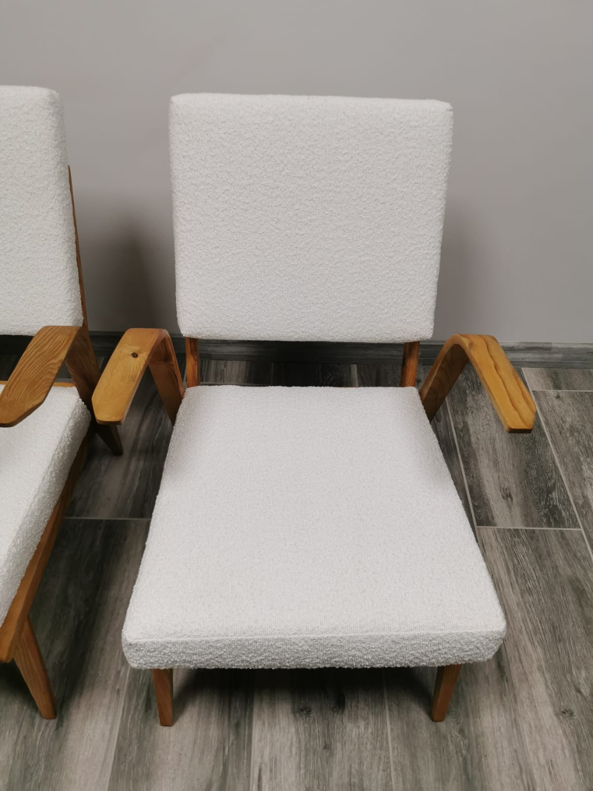 Mid-century wool boucle armchairs